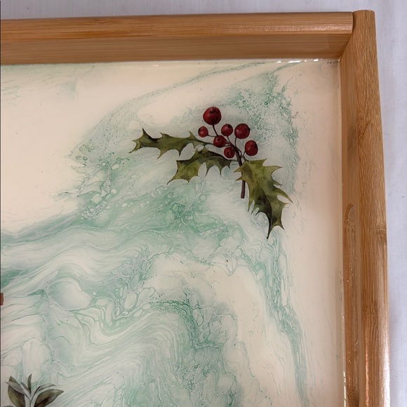 SERVING TRAY- with handles-  light wooden Festive Design - Picture 3 of 11